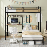 Bellemave Twin Over Twin bunk Bed with Desk, loft Bed with Desk and Shelves, Twin Over Twin Metal Bunk Beds with Charging Station, Black Bellemave