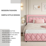 King Size Bed Frame, Faux Leather Upholstered Bed with Diamond Tufted Headboard, Modern King Size Bed with Wooden Slats Support, No Box Spring Required, Easy Assembly, Pink BarnFurin