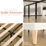 VECELO Full Size Bed Frame with LED Lights, Upholstered Velvet Headboard with Charging Station, Metal and Wood Slats, No Box Spring Needed, Noise Free, Beige VECELO