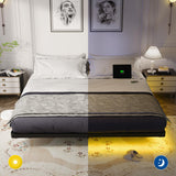 OLEVS King Size Floating Bed Frame, Metal Platform, with LED Light and Charging Station, No Box Spring Needed, Noise-Free, Easy Assembly OLEVS