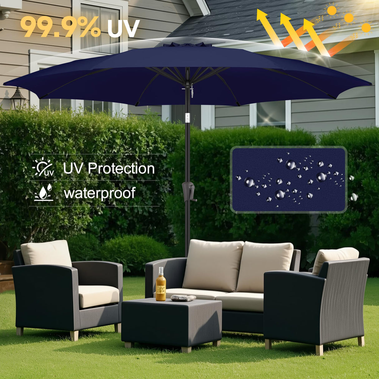 FLAME&SHADE 10 ft Outdoor Market Patio Table Umbrella with Fiberglass Rib Tips and Tilt,Navy Blue FLAME&SHADE