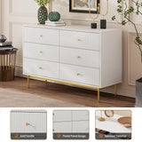 MAISONARIA 6 Drawer Double Dresser for Bedroom, White Dresser with Gold Handles, White 6 Drawer Dresser with Fluted Panels, Modern Wood Dresser Chest for Bedroom MAISONARIA
