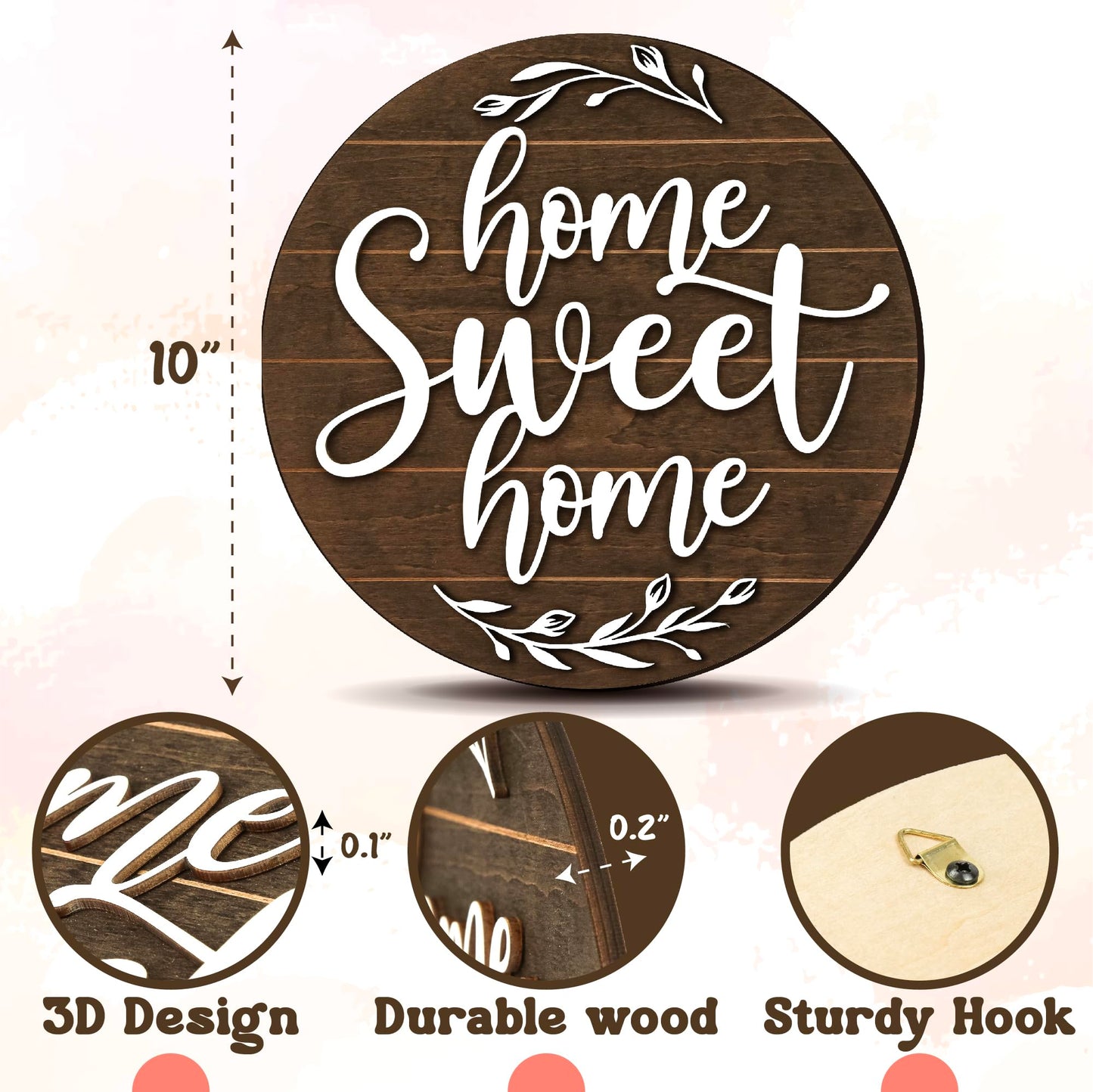 WOODAMORE Home Sweet Home Sign Wall Decor - Wood Farmhouse Wall Sign for Home Decor, Plaque Wall Hanging Rustic Home Sign for Living Room, Bedroom, Front Door - WoodArtSupply