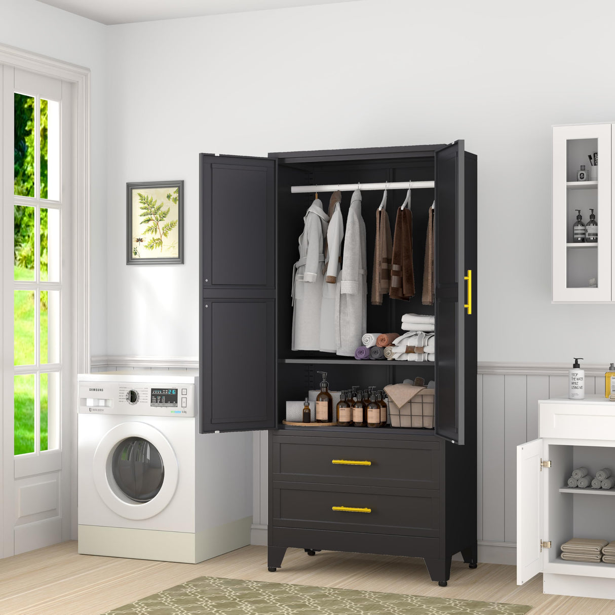 AUEYTVR Metal Armoire Wardrobe Closet Storage Cabinet with Hanging Rod,71'' Metal Wardrobe Cabinet with 2 Drawers and Adjustable Shelf,2 Doors for Bedroom, Laundry Room, Cloak Room AUEYTVR