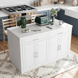 Homsee 61" W Large Kitchen Island with Charging Station, 2 Drawers and Adjustable Shelves, Modern Stationary Kitchen Prep Table Coffee Bar Cabinet for Dining Room, White Homsee