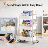 3 Tier Rolling Cart Metal, White Utility Cart with Lockable Wheels, Mesh Rolling Storage Cart Organizer on Wheels, Three Tiered Craft Cart for Kitchen, Bathroom, Office,Laundry Room, Art, Baby Diaper WBKATN