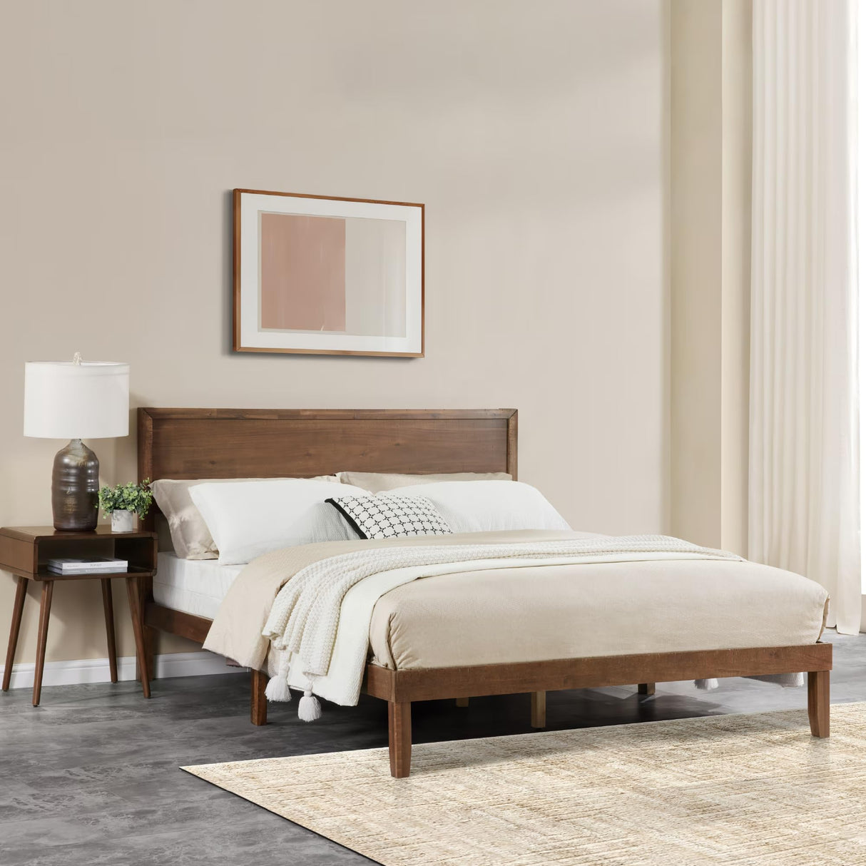MT EDITION Wood Queen Size Bed Frame,Wooden Queen Platform Bed Frame with Headboard,Sturdy Rubber Modern Home Style Bed Frame for Bedroom (Queen) MT EDITION
