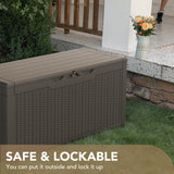 Devoko 100 Gallon Waterproof Resin Deck Box with Lockable Lid and Stylish Rattan Design for Indoor and Outdoor Storage Devoko