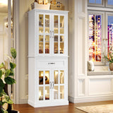 FOTOSOK 71'' Kitchen Pantry Cabinet, Tall Kitchen Cabinet Pantry Cabinet with Glass Doors and Drawer, Freestanding Food Pantry Kitchen Hunch with FOTOSOK