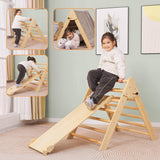SHWWQUE Pikler Triangle Set Montessori Climbing Toys for Toddlers Pikler-3 Piece Indoor Playground 3 in 1 Foldable Baby Climbing Gym Jungle Gym for Kids Ages 1-6 Natural SHWWQUE