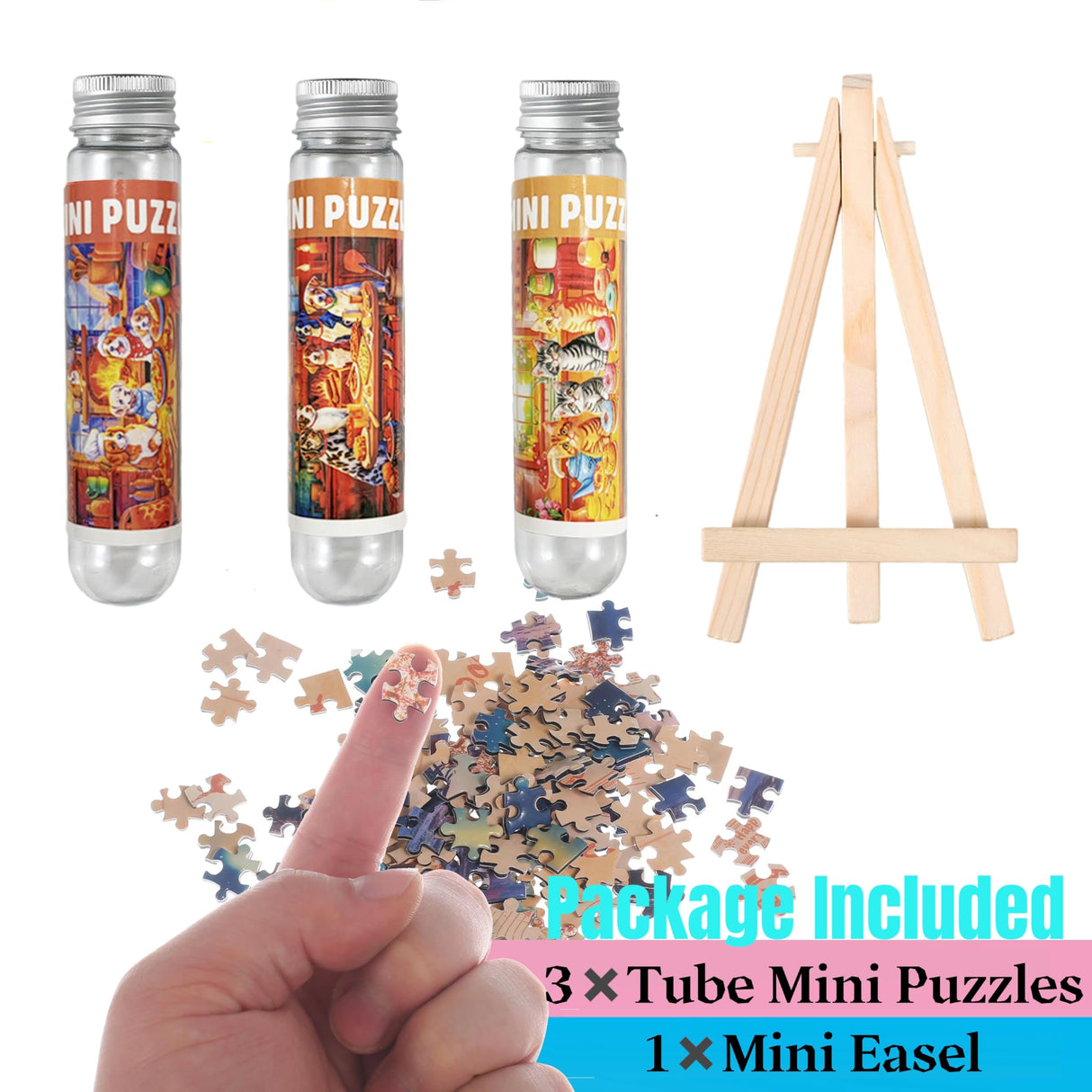 Small Jigsaw Puzzles for Adults 150 Pieces Kitchen Puppy & Kitten Mini Jigsaw Puzzles Challenging Mini Puzzles Tiny Jigsaw Puzzles 6 x 4 Inches, 3 Pcs,Mini Easel Included BJscoe