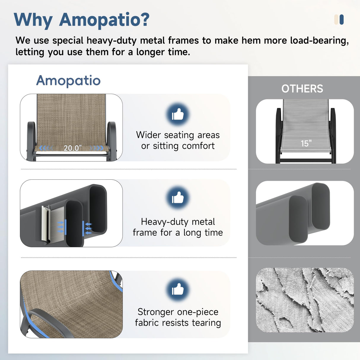 Amopatio 3 Piece Patio Set, Outdoor Stackable Dinging Chairs for All Weather, Breathable Garden Furniture for Backyard Deck, Brown Amopatio