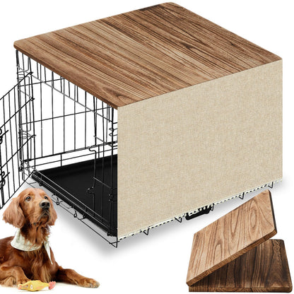 Wenqik Dog Crate Topper Wood for 36 Inch Cages Pet Crate Table Topper with Tassel Curtain Collapsible Wire Dog Crate Table Top Rustic Kennel Dog Crate Cover Wood, (Dog Crate Not Include) - WoodArtSupply