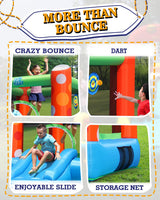 ACTION AIR Bounce House, Inflatable Bounce House with Air Blower, Bouncy Castle with Durable Sewn and Extra Thick, Family Backyard Jump House, Great Gift for Kids Action air