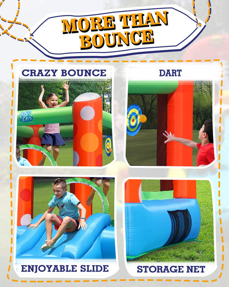 ACTION AIR Bounce House, Inflatable Bounce House with Air Blower, Bouncy Castle with Durable Sewn and Extra Thick, Family Backyard Jump House, Great Gift for Kids Action air