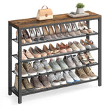 VASAGLE Shoe Rack, 5-Tier Shoe Storage Organizer with 4 Metal Mesh Shelves for 16-20 Pairs and Large Surface for Bags, for Entryway, Hallway, Closet, Industrial, Rustic Brown and Black ULBS15BX VASAGLE