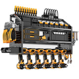 LBT 4 Layer Power Tool Organizer Wall Mount With Charging Station, Patented, 6 Outlet Power Strip, 6 Drill Holder, Heavy Duty Metal Garage Tool Storage Rack, Gifts For Men Fathers Day LBT