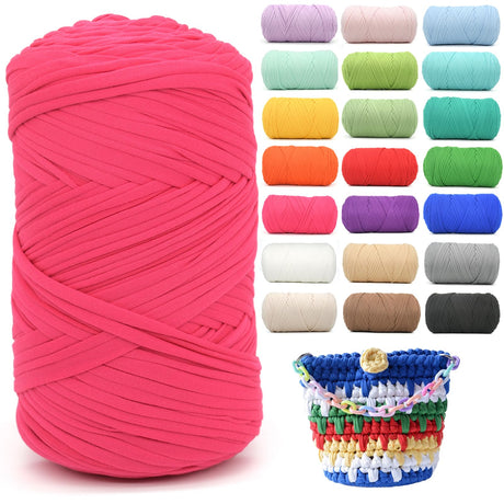 400g Tshirt Yarn for Crochet,Hot Pink T Shirt Soft Elastic Fabric Chunky Thick T-Shirt Crochet Yarn for Crocheting Knitting Beginner Hand Knitting for Bag/DIY Craft/Home Decor-Hot Pink YARFOFUN