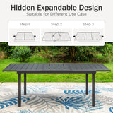 PHI VILLA 9 Piece Large Outdoor Dining Table Set for 8, Expandable Rectangular Steel Dining Table & Cushioned Rattan Wicker Chairs, Dining Furniture Set for Patio, Deck, Yard PHI VILLA