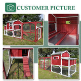 Magazoopet 95.3" Large Chicken Coop with Run, Tractor Hen Chicken House with 3 Nesting Boxes, Portable Duck Rabbit Quail Hutch Poultry Cage for 4-6 Chickens with 6 Access,Pull-Out Tra (Red) Magazoopet