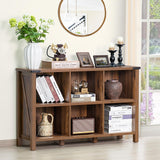 Joaxswe Rustic 6 Cube Wood Bookshelf – 3 Tier Brown Walnut Storage Organizer with Legs Joaxswe