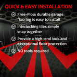 Big Floors RaceDeck Free-Flow Interlocking Garage Flooring Tiles, Non-Slip, Self-Draining, Heavy-Duty, High-Impact Copolymer, Easy Install (48 Pack), Black Big Floors