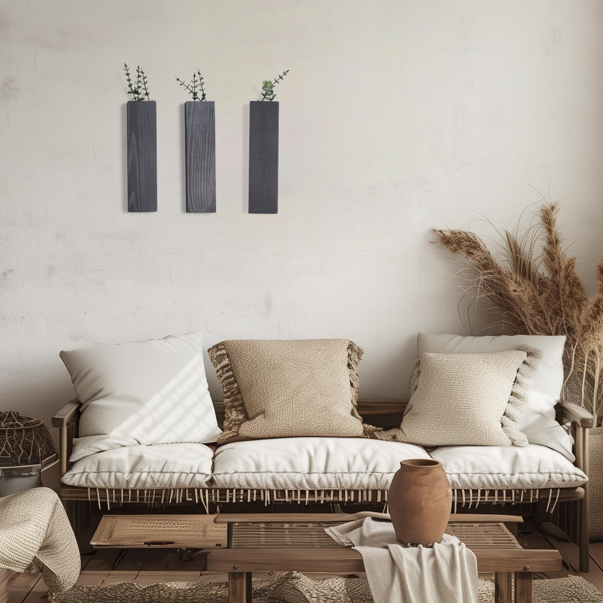 Wood Wall Planter Indoor, Farmhouse Wall Hanging Decor Pocket Planter Vase for Indoor Fake Plants Greenery,Dried Flowers, Wall Plant Holder (4, Black) BlueMake