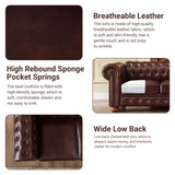 N NOORDENIYA Chesterfield Leather Sofa, 89" Mid Century Modern Couch with Low Back, Roll Arm Nailhead Trim Classic 3 Seater Couch for Living Room, Office, Apartment, PU Burgundy N NOORDENIYA