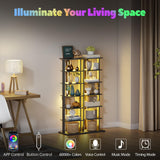 GLANZALANT 7-Tier Bookshelf, Narrow Bookcase with LED Lights, 47.2 Inch Book Shelf for Small Space, Display Storage Shelf for Living Room, Bedroom, Home Office, Study, Black GLANZALANT