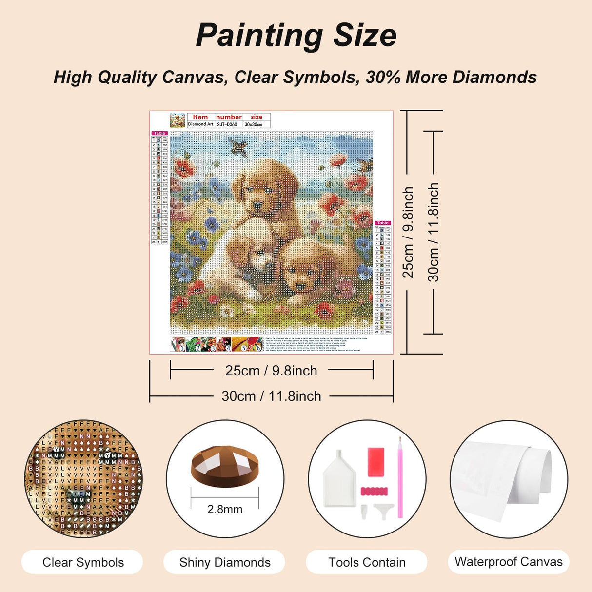 SJUTOUCI Puppy Diamond Painting Kits for Adults, Dog Diamond Art Kits for Beginner, 5D DIY Painting with Diamonds, Full Drill Round Gem Art Craft Home Decor 12x12 inch, Animal SJUTOUCI