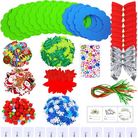 Winlyn 12 Sets Winter Crafts DIY 3D Christmas Wreath Ornaments Art Sets Santa Snowflake Snowman Foam Stickers Arts and Crafts for Kids Holiday Home Classroom Activities Winlyn