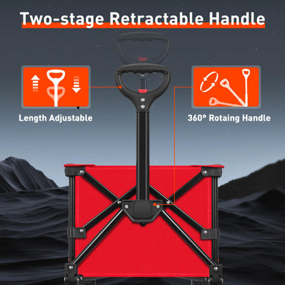 Wagons Carts Foldable, Lighweight Collapsible Wagon with Large Capacity, Portable Utility Folding Cart with Wheels for Grocery,Gardening,Camping,Shopping, Red