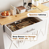 Vongrasig 43” Sideboard Buffet Cabinet with Storage, Farmhouse Coffee Bar with Drawers and Shelves, Wood Buffet Table for Kitchen, Dining Room, White Vongrasig