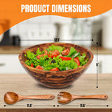 Acacia Wooden Salad Bowl with 2 Serving Spoons – Large Wood Fruit Bowl, Perfect for Salad, Popcorn, and Pasta, Ideal Housewarming Gifts for New Home, Rustic Wooden Serving Bowl Set Shalinindia