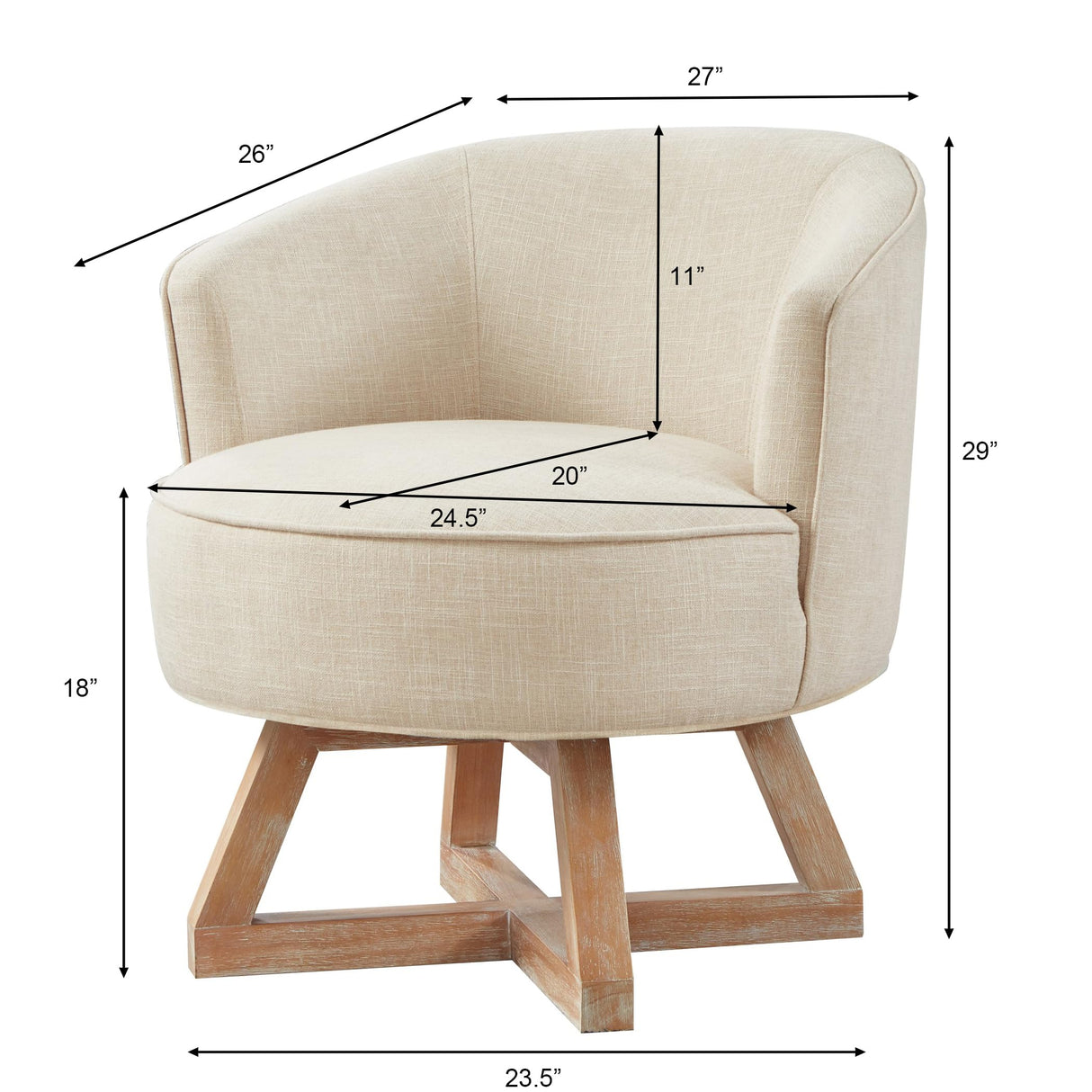 NoeBanJe Swivel Accent Chair, Farmhouse Retro Swivel Chair, Dressing Chair, Linen Fabric Upholstered Reading Chair with Wood Base Bucket Chair for Living Room, Bedroom, Office, Dresser (Beige) NoeBanJe