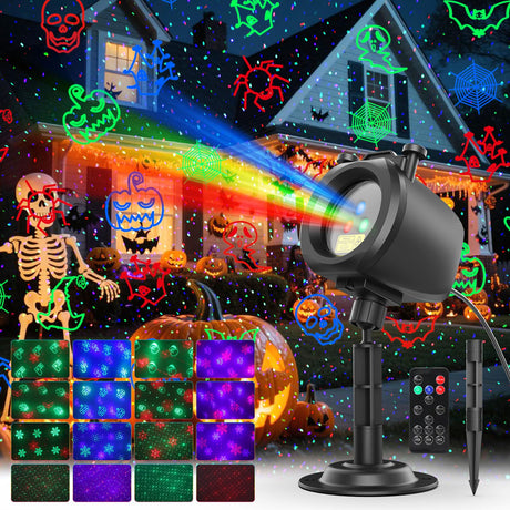 Halloween Christmas Laser Lights Projector Outdoor with 4 Dynamic Slides, 2-in-1 Moving RGB Firefly Laser Lights with Remote,Timer, Landscape Holiday Porjector for Window Wall Xmas Decor Qardoz