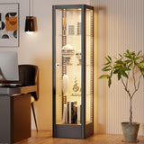 Desirable Life Glass Display Cabinet with 13-Color Light, 63" 4-Tier Curio Cabinet with Glass Door & Lock, Lighted Display Case with Adjustable Shelves for Collectibles Figures Trophy (Black) Desirable Life