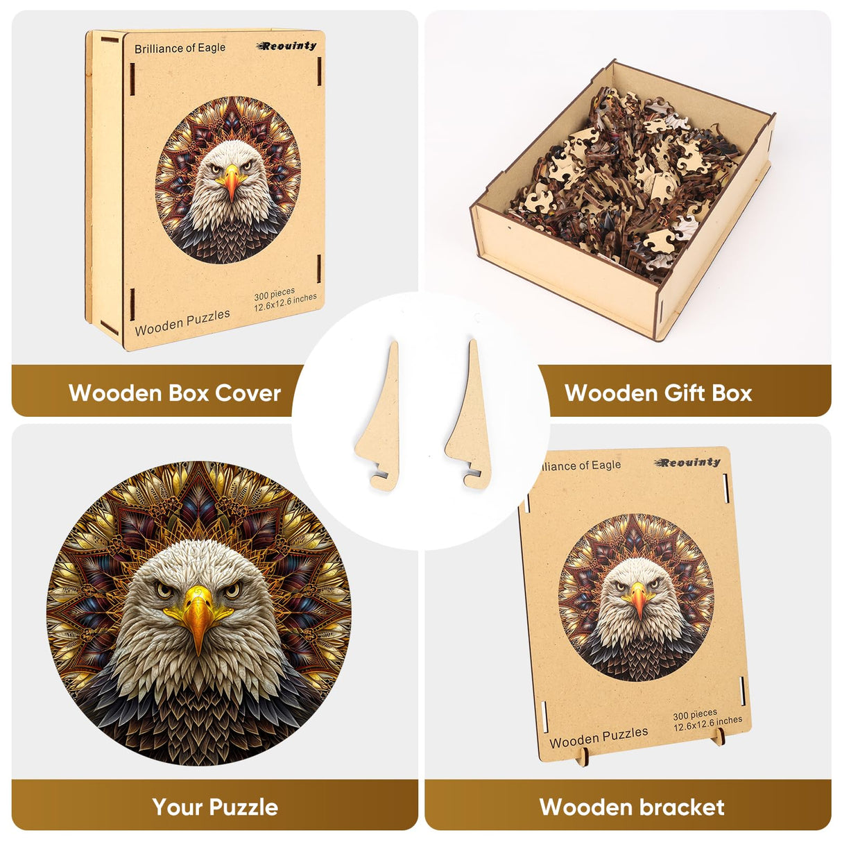 Bald Eagle Wooden Puzzle for Adults 500 Piece, Mandala Wooden Jigsaw Puzzles, Inspiring Puzzle, Beautiful Wooden Puzzle with Box Birthday Gifts for Adults and Kids Family Game(16.5 * 16.5in) Reouinty