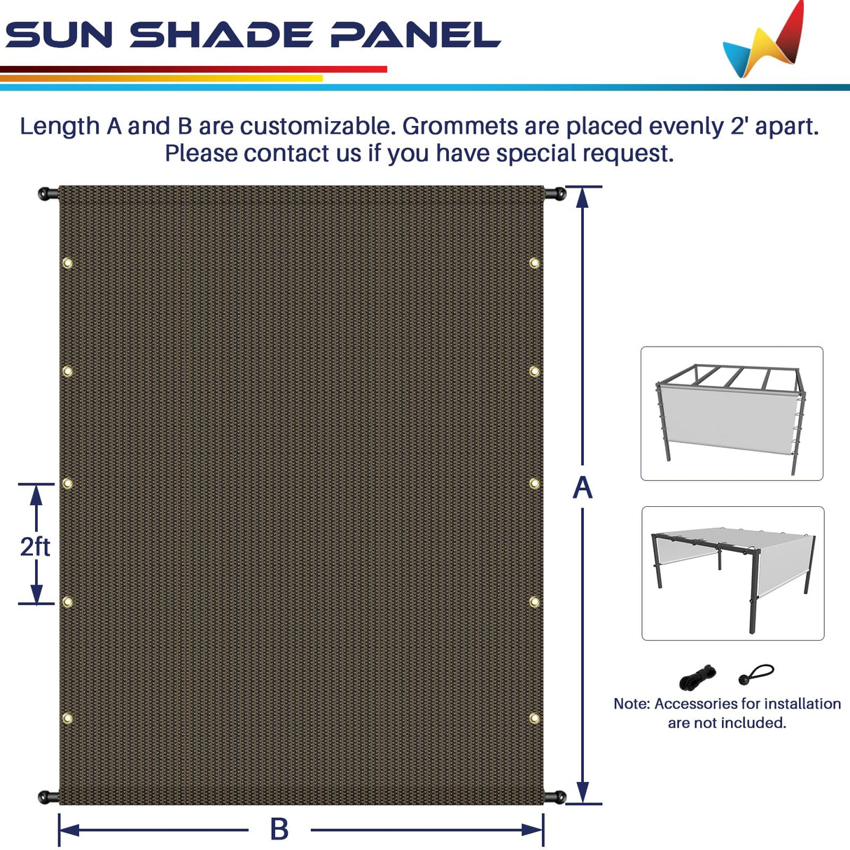 Windscreen4less 10'x18' Outdoor Pergola Replacement Shade Cover Canopy for Patio Privacy Shade Screen Panel with Grommets on 2 Sides Includes Weighted Rods Breathable UV Block Brown-Customized Windscreen4less