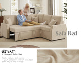 AMERLIFE 85 Inch Sofa Bed, Oversized L Shape Couch with Pull Out Bed & Storage Seat, Oversized Reversible Sleeper Sofa for Living Room Apartment, Beige Linen Couch AMERLIFE