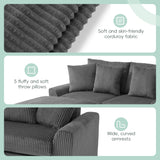 Merax 114 * 64" Corduroy Sectional Couches with Bluetooth Speakers, Storage, Ottoman & Pillows, Upholstered Modular Sofa Chaise with Console, USB Charger, Cup Holders for Living Room Apartment, Grey Merax