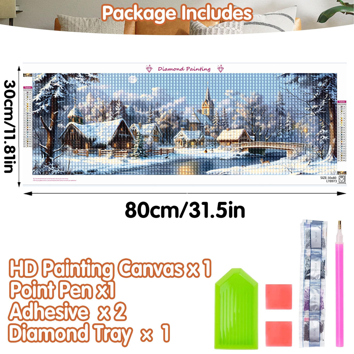 SKRYUIE 5D Large Diamond Painting Kits Landscape - DIY Diamond Art Kits for Adults Cabin, Full Round Drill - Crystal Embroidery Cross Stitch - Craft for Wall & Office Decor - 12x30 inch / 30x80 cm C9 SKRYUIE