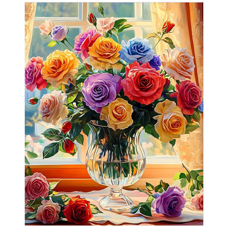 xcemhil Flower Paint by Numbers Kit for Adults, Paint by Number Flowers, Colorful Rose Paint by Numbers for Adults for Gifts and Home Wall Decor 16x20in xcemhil