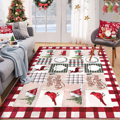 WONGS BEDDING Area Rug 3' x 5' Christmas Cardinal Washable Bedroom Rug Holiday Entryway Indoor Non-Slip Mat Small Throw Rugs for Kitchen Living Room Low-Pile Outdoor Floor Decoration Carpet WONGS BEDDING