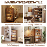 Solid Wood Bookcase 4 Tier With Tempered Glass Doors 60 Inch, Kitchen Pantry Display Cabinet, Brown Finish Cube Storage Organizer, Bookshelf Versatile Storage With For Home Office(No Light Strip) AQIMUELE