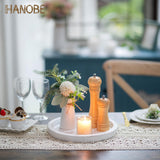 Hanobe Rustic Wooden Serving Tray: Round Wood Decorative Tray Rustic White Centerpiece Candle Holder Trays Farmhouse Ottoman Tray for Decor Kitchen Counter Home Decor for Coffee Table Hanobe