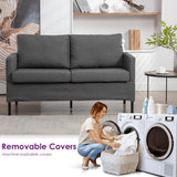TYBOATLE Linen Fabric Modern Small Loveseat Sofa Couch for Living Room, 51" W Little Upholstered 2-Seater Mini Love Seats w/Iron Legs for Small Space, Apartment, Bedroom, Dorm, Office (Dark Grey) TYBOATLE