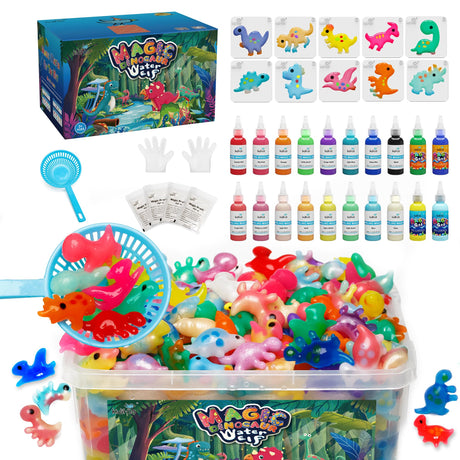 Kiditos Dinosaur Magic Water Elf Toy Kit,Aqua Fairy Water Gel Kit-20 Magic Gels&10 Molds-Make Your Own Water Pets&Squishy Toys–Fun Summer DIY Craft Kit,Birthday Gifts&Party Favors for Kids Ages 3+ Kiditos