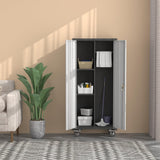 JAORD Metal Garage Storage Cabinet with Hanging Rod, Broom Closet Storage Cabinet, 71" Tall Rolling Tool Storage Cabinet with Locking Doors and Shelves JAORD