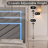 Fastroby Full Size Bed Frame with Adjustable Headboard and 2 Storage Drawers, Upholstered Bed Frame Full with RGB LED Light and Charging Station, Easy Assembly, No Box Spring Needed, Grey Fastroby